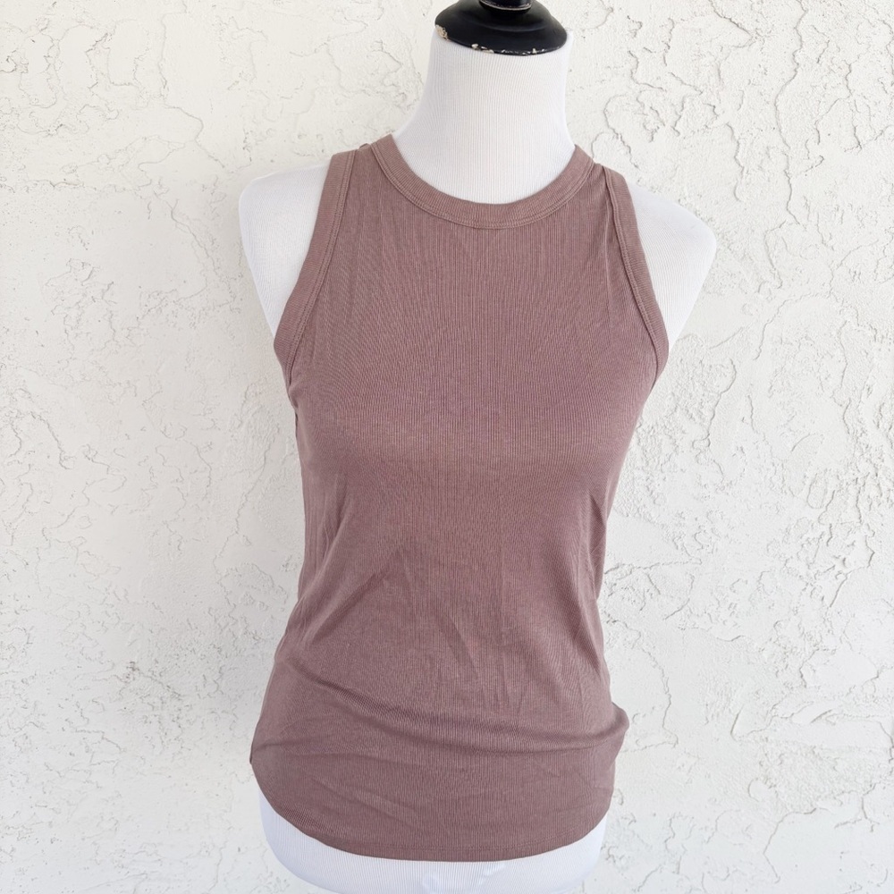 A New Day Ribbed Tank Top XL Mauve Brown High‎ Neck Cotton Modal Blend